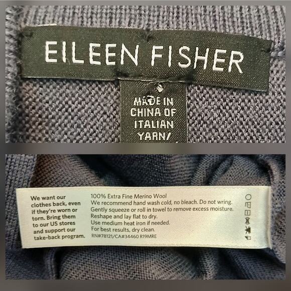 Eileen Fisher SZ M Extra Fine Merino Wool Sweater Dress Mock Neck Smoky Purple - Picture 7 of 7